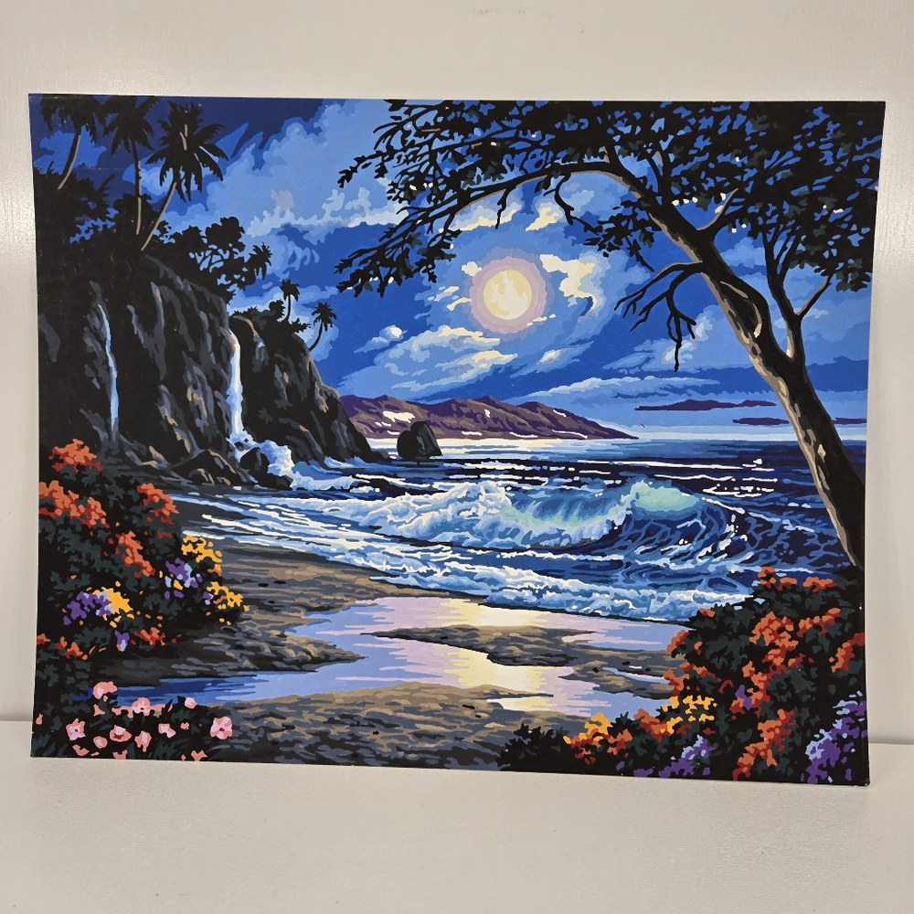 Moonlit Paradise Finished Acrylic Painting Paint By Number Nautical 20X16 Serene